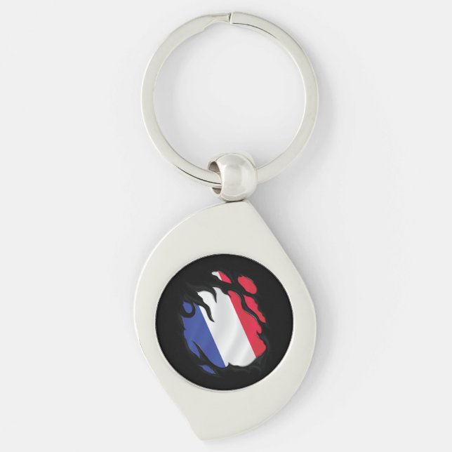 Porte-clés Drapeau déchiré France (Devant)
