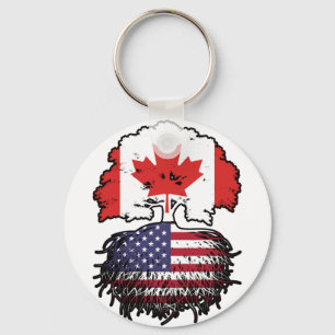 Porte-clés Drapeau des racines d'arbre canadien américain USA
