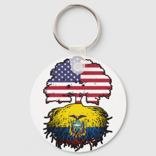 Porte-clés Drapeau des racines d'arbre USA Equatorien Equateu