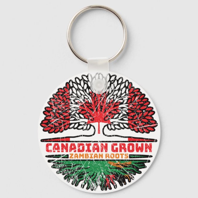 Porte-clés Drapeau des racines de l'arbre du Canada zambien (Recto)