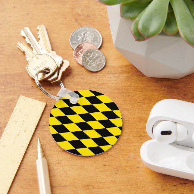 Porte-clés Drapeau diamant de Bavière noire et jaune Motif (Bureau)