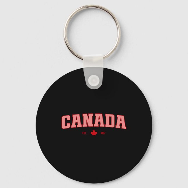 Porte-clés Drapeau du Canada Amour Rétro Fête du Canada Feuil (Recto)