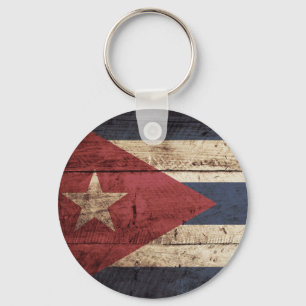 Porte-clés Drapeau du Cuba sur le vieux grain en bois