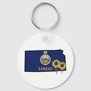 Porte-clés Drapeau du Kansas avec fleur d'État Fleur de Tourn