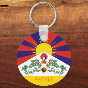 Porte-clés Drapeau du Tibet et des lions de neige, mantra- L'