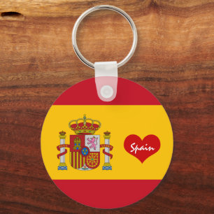 Porte-clés Drapeau espagnol avec coeur rouge, Amour Espagne /