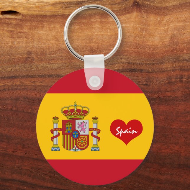 Porte-clés Drapeau espagnol avec coeur rouge, Amour Espagne / (Recto)
