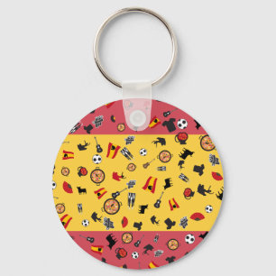 Porte-clés Drapeau espagnol avec des objets célèbres d'Espagn