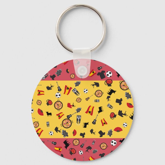 Porte-clés Drapeau espagnol avec des objets célèbres d'Espagn (Recto)