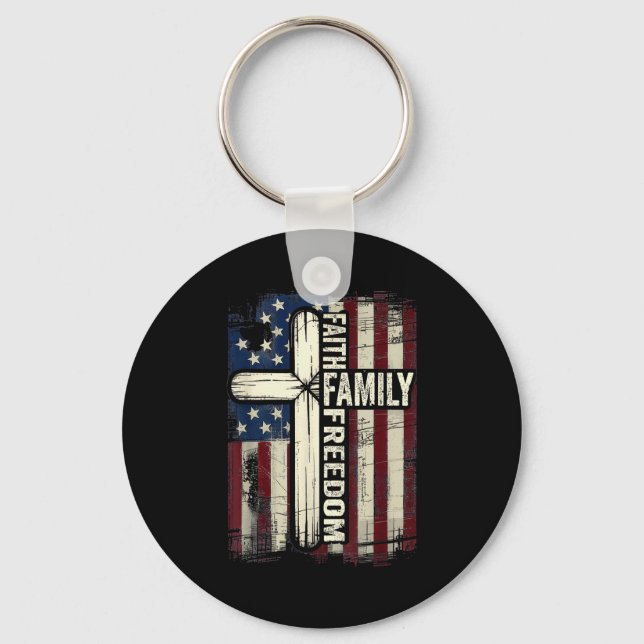 Porte-clés Drapeau Foi Famille Dom Usa (Recto)
