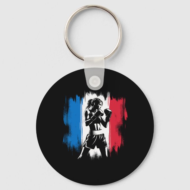 Porte-clés Drapeau France Boxeuse - Kickboxing Féminin  (Recto)