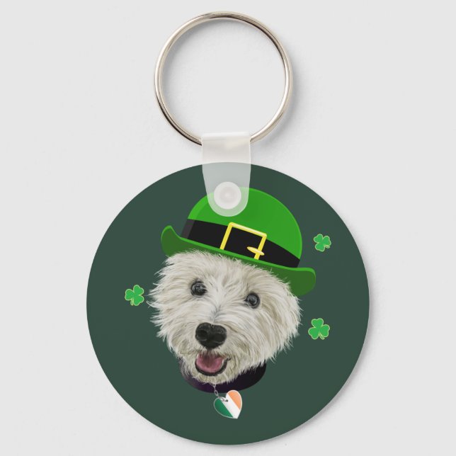 Porte-clés Drapeau irlandais de la fête du chien Westie Saint (Recto)