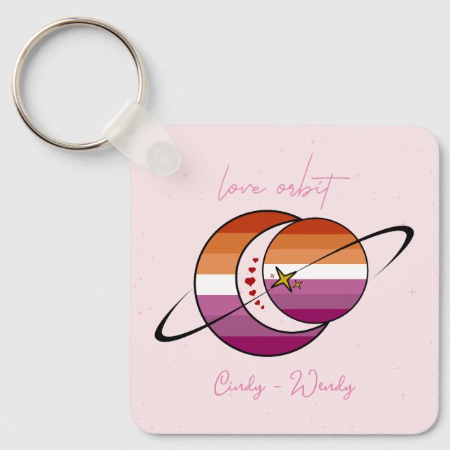 Porte-clés Drapeau lesbien Love Orbit Univers Soleil & Lune C (Recto)