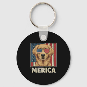 Porte-clés Drapeau 'Merica Retriever doré vintage