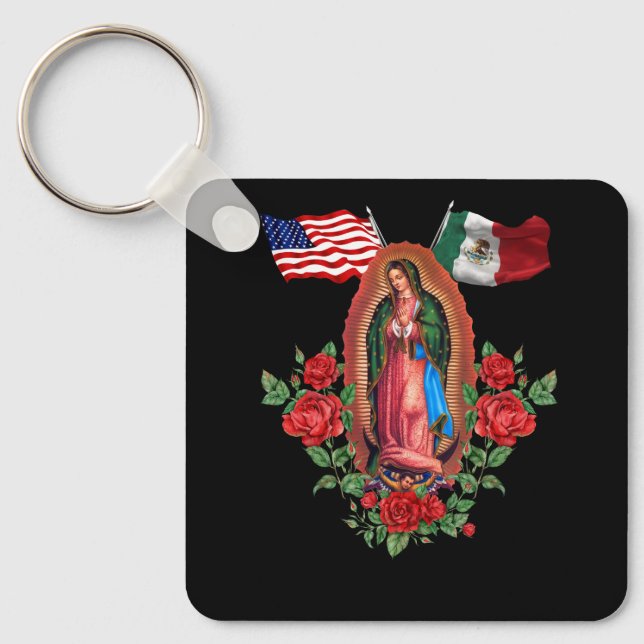 Porte-clés Drapeau Mexicain Américain Notre Dame Virgen De Gu (Recto)