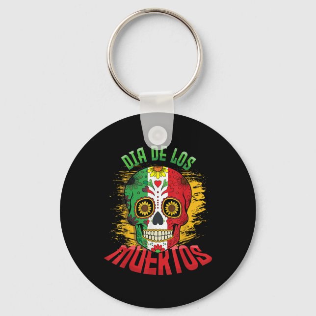 Porte-clés Drapeau mexicain Dia De Los Muertos Cool crâne mex (Recto)