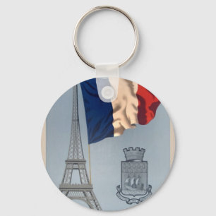 Porte-clés Drapeau national vintage et Tour Eiffel