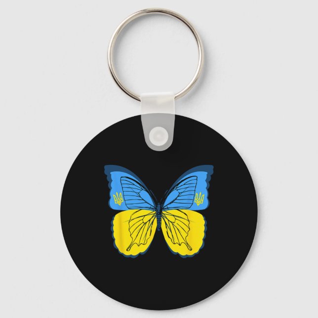 Porte-clés Drapeau papillon ukrainien d'Ukraine avec trident  (Recto)