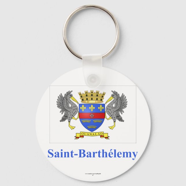 Porte-clés Drapeau Saint Barthélemy avec nom en français (Recto)