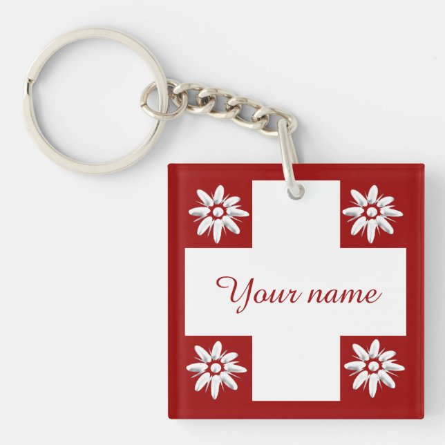 Porte-clés Drapeau suisse et edelweiss (Devant)