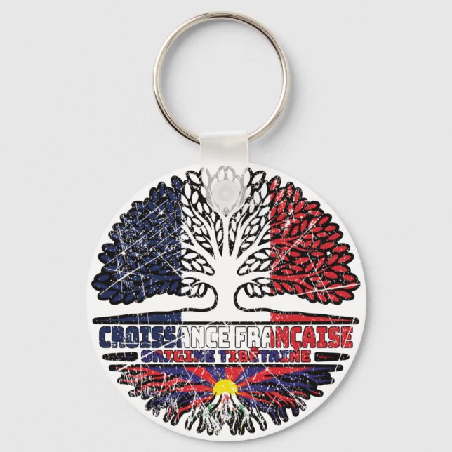 Porte-clés Drapeau Tibet France Arbre (Recto)
