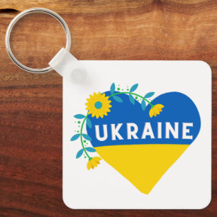 Porte-clés Drapeau ukrainien fleuri cœur coloré