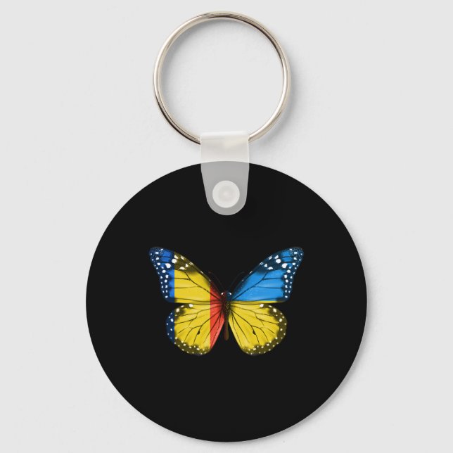 Porte-clés Drapeau ukrainien roumain Papillon Roumanie Ukrain (Recto)