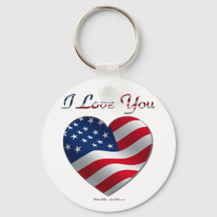 Porte-clés Drapeau USA Cœur Je T'Aime