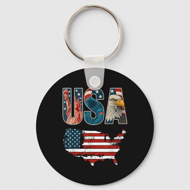 Porte-clés Drapeau Usa États-Unis Patriotique 4 Juillet Améri (Recto)