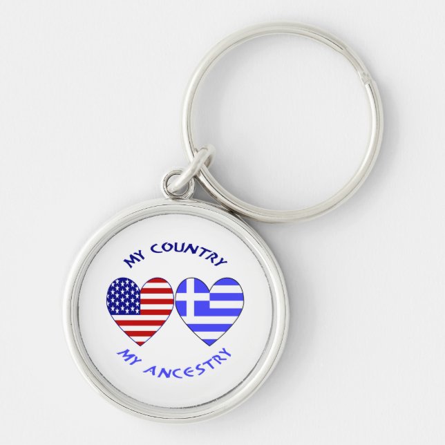 Porte-clés Drapeau USA Grèce Cœurs Pays Ancêtres (Devant)
