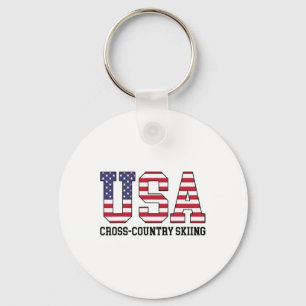 Porte-clés Drapeau Usa Skieur - Ski De Fond Usa Américain