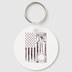 Porte-clés Drapeau vintage Américain Piston Funny Muscle Car
