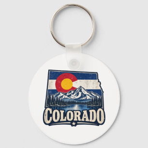 Porte-clés Drapeau Vintage Montagnes Colorado