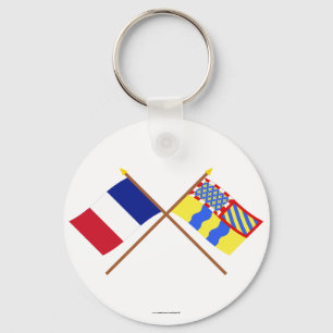 Porte-clés Drapeaux croisés de France et de Saône-et-Loire