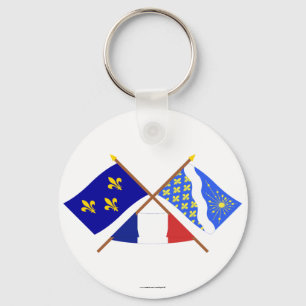 Porte-clés Drapeaux croisés de l'Île-De-France et d'Essonne