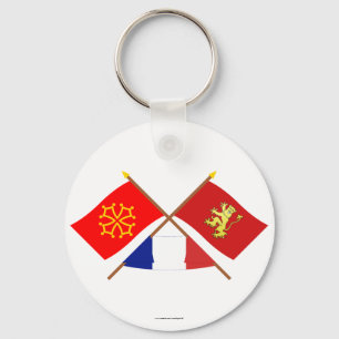Porte-clés Drapeaux croisés de Midi-Pyrénées et d'Aveyron