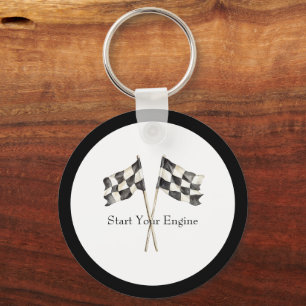 Porte-clés Drapeaux de voiture de course Black White Racing