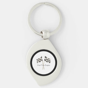 Porte-clés Drapeaux de voiture de course Black White Racing