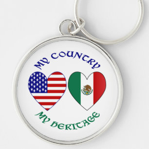 Porte-clés Drapeaux USA Mexique Cœurs Mon Pays Mon Héritage 