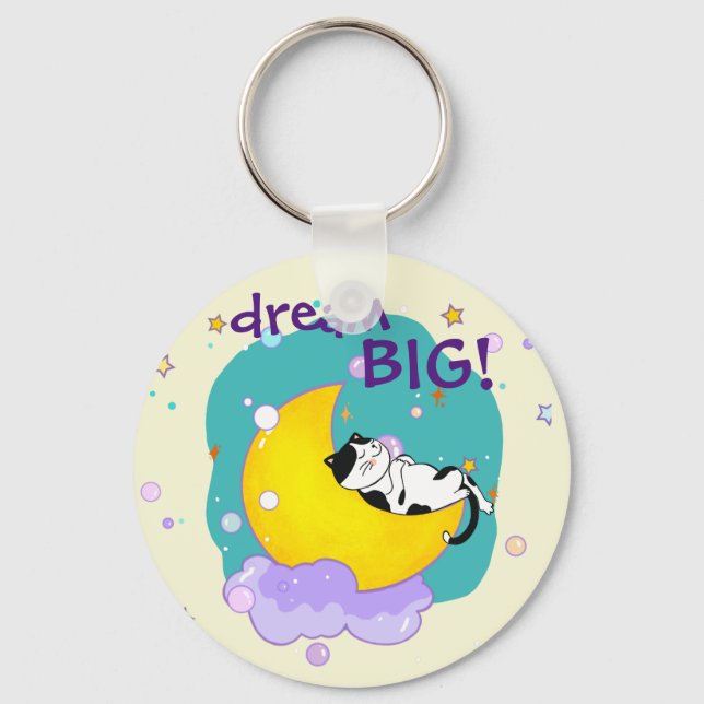 Porte-clés "Dream Big" Chat Sur La Lune Citation Inspirationn (Recto)