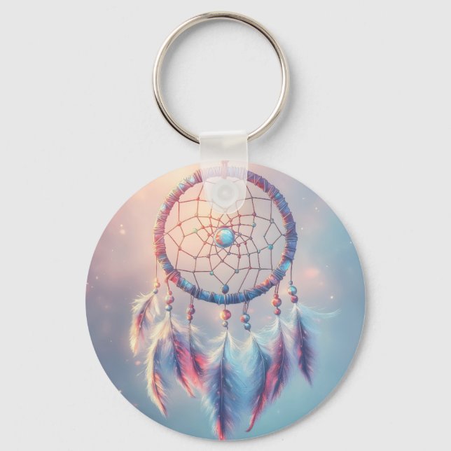Porte-clés Dream Catcher avec des plumes et des perles douces (Recto)