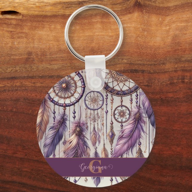 Porte-clés Dreamcatchers Personnalisés Boho & Purple & Or (Recto)