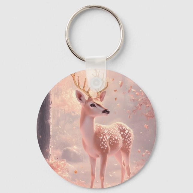 Porte-clés Dreamy Fawn en bois d'automne rose (Recto)