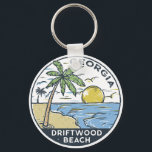 Porte-clés Driftwood Beach Georgia Vintage<br><div class="desc">Illustration dessinée à la main de Driftwood Beach avec des montagnes et des vagues océaniques dans l'arrière - plan. Parfait pour tous ceux qui aiment visiter Driftwood Beach.</div>