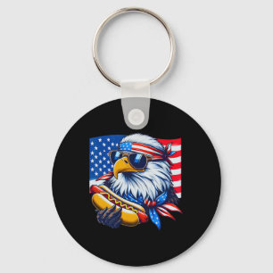 Porte-clés Drôle Amusant Bald Eagle Hotdog 4 juillet drapeau