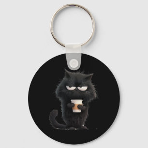 Porte-clés Drôle Angry Black Cat Tee Cute Coffee Hommes Adult
