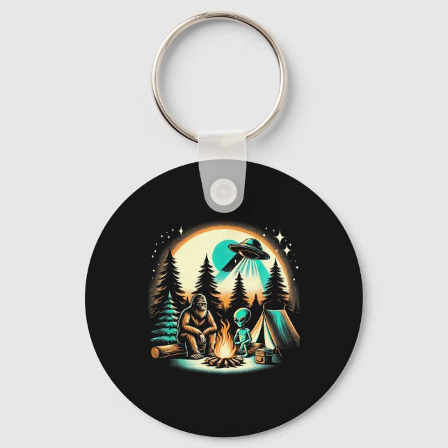Porte-clés Drôle Bigfoot & Alien Ufo Camping Aventure Extérie (Recto)