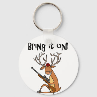 Porte-clés Drôle cerf avec chasser le fusil et le Casquette