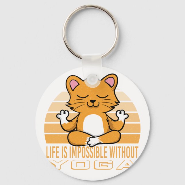 Porte-clés Drôle chat mignon faisant du yoga. (Recto)