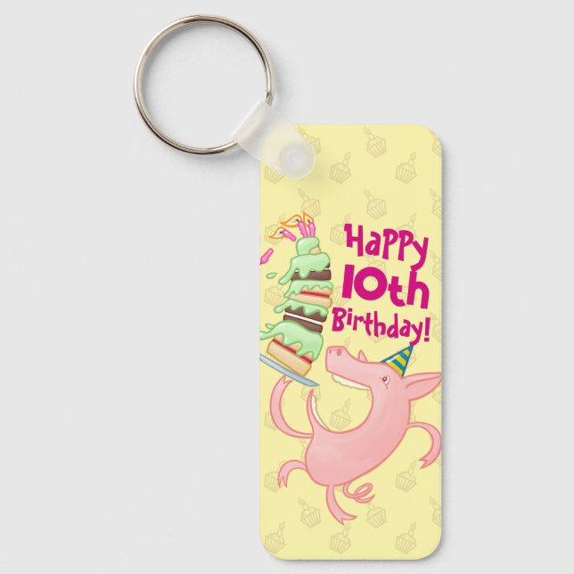 Porte-clés Drôle Cochon Ajouter L'Âge Géant Caricature Gâteau (Recto)